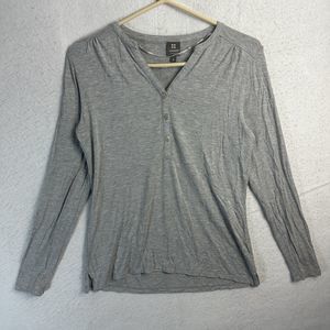 Manor Women Henley Top 1/4 Button Gray Small Long Sleeve Viscose Strech